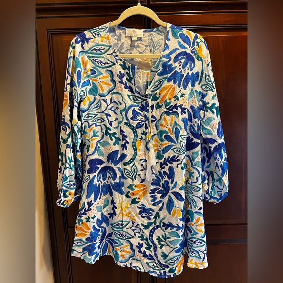 Classiques Entier Tops - Susan Graver Soleil Regular Printed Woven Dress w/Pockets and Tassle Ties - XSP